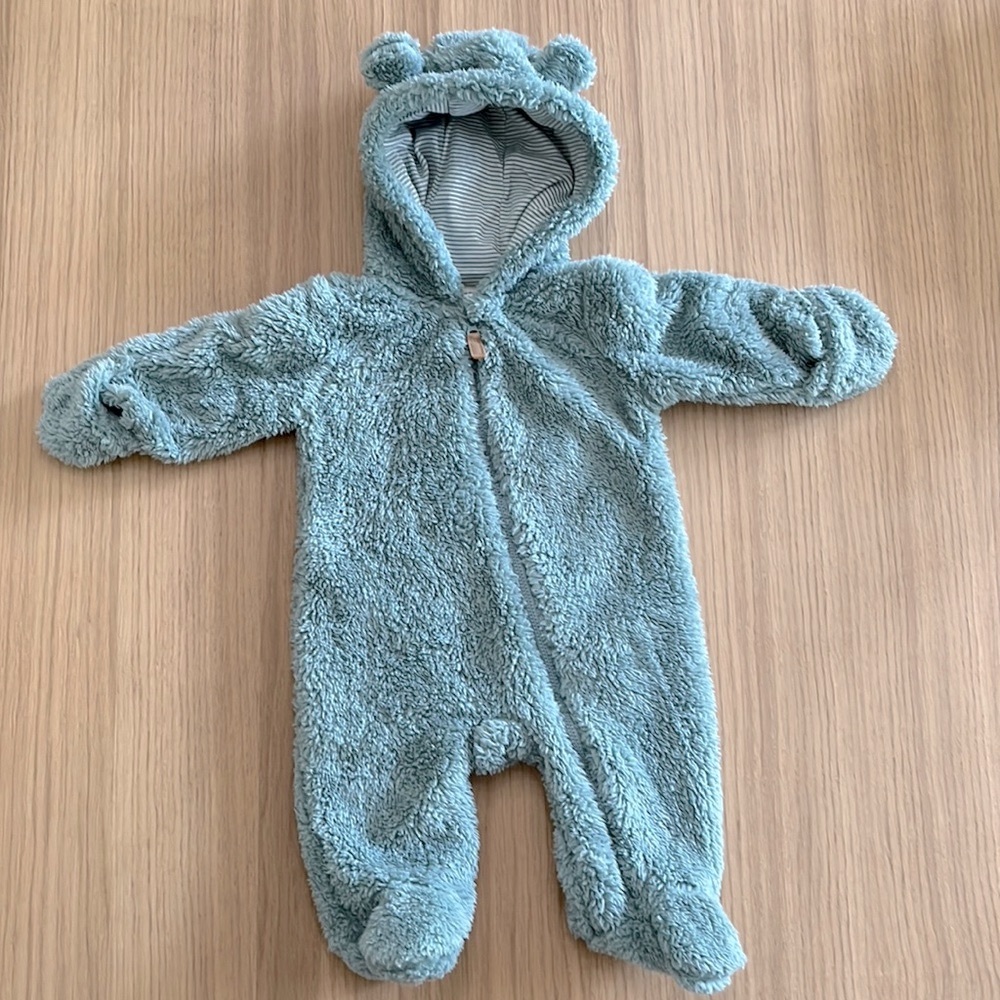 Carter’s, baby warm and cosy Sherpa overall with hood and covered hands,3 months